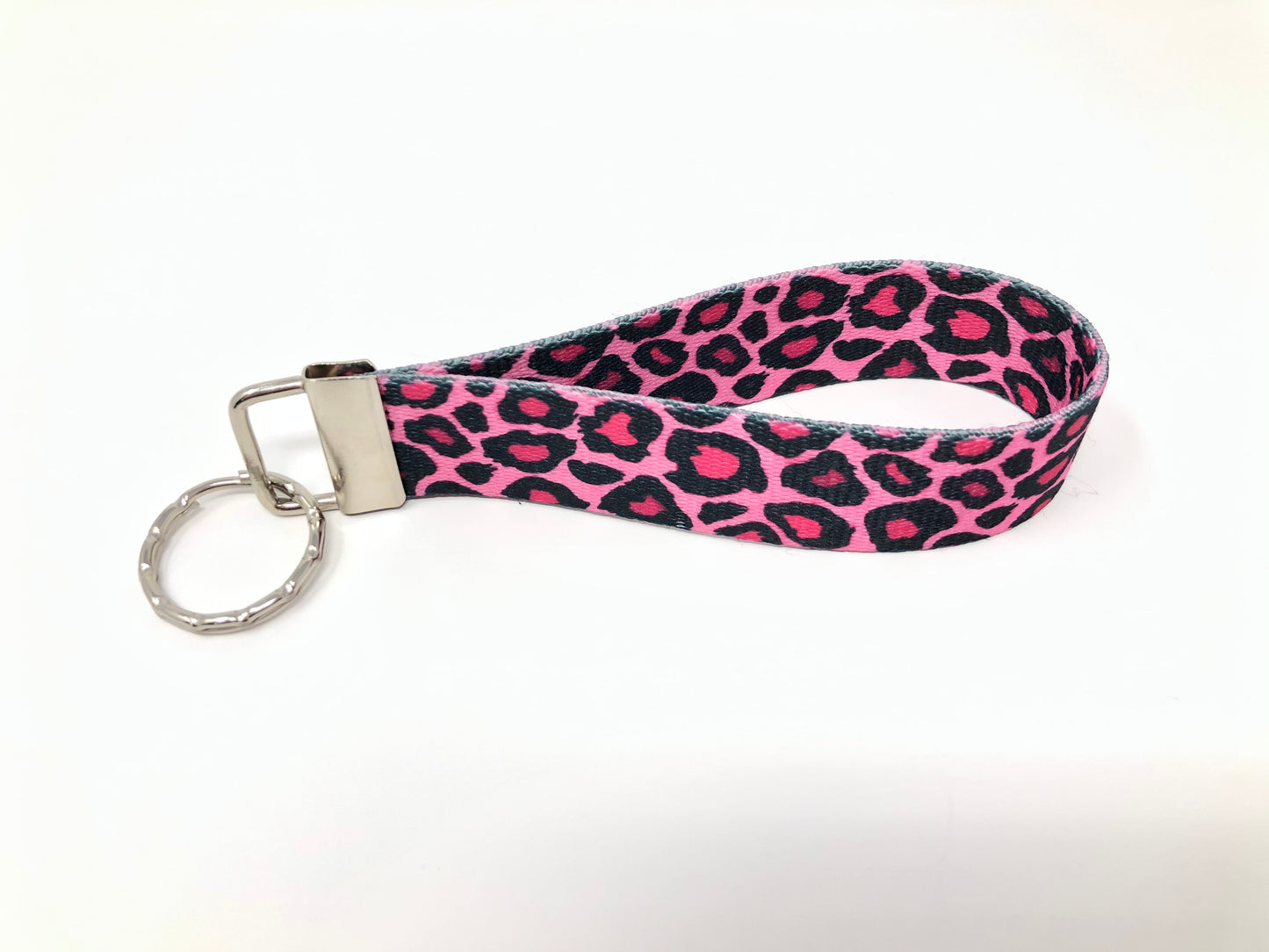 Pink Leopard wristlet keychain