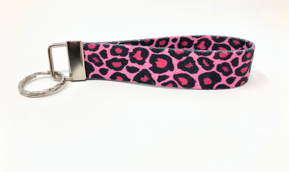 Pink Leopard wristlet keychain